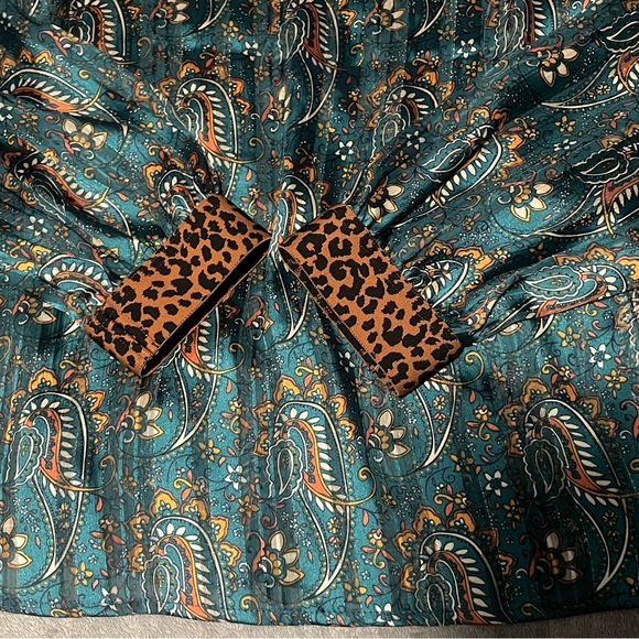 Esqualo green multi print semi sheer blouse size 12 - Picture 12 of 13